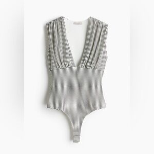 H&M Striped Sleeveless Low Cut Thong Bodysuit
